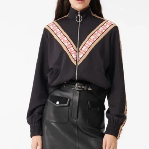 Maje black and M monogram lined track jacket long sleeve zip up size 1 - Picture 2 of 5